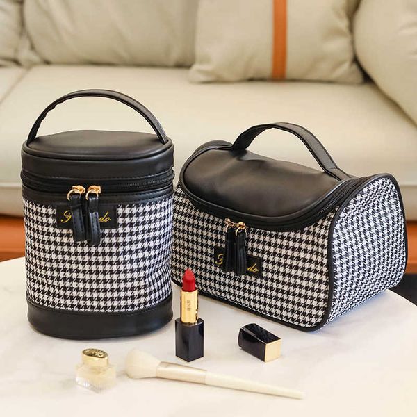 

cosmetic bags cases houndstooth fashion portable makeup bag case large capacity brush storage 230704