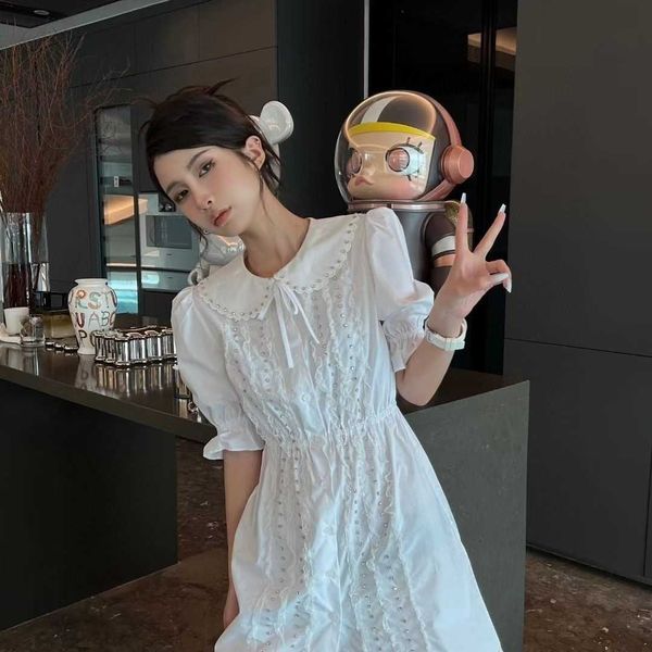 

summer ladies doll collar drill lantern sleeve dress, tweed fabric soft and comfortable, simple and casual version, everyday fashion., Black;gray
