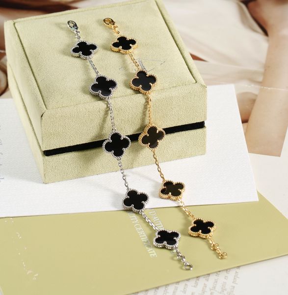

vintage charm bracelets copper with 18k gold plated white ceramic brand designer four leaf clover flower bracelet for women with box party g, Golden;silver