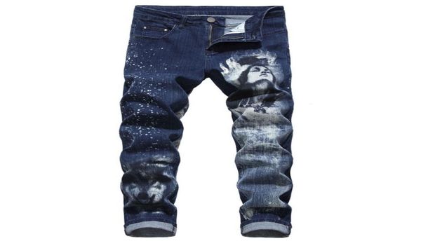 

ripped jeans for men 3d personality slim color print denim trousers pants 2019 fashion new men039s casual slim patch jeans3683412, Blue