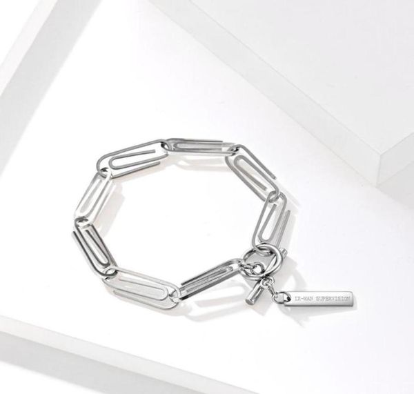 

simple pin chain bracelet stainless steel paper clip link wristband for men male fashion punk jewelry link38385747237073, Black
