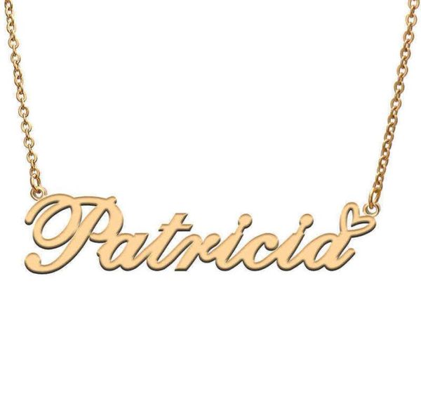 

love heart patricia name necklace for women stainless steel gold silver nameplate pendant femme mother child girls gift y1204305018879890