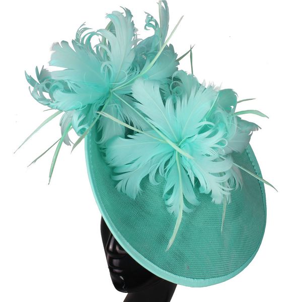

stingy brim hats 2023 fashion cocktail party hat womens sinamay fascinator wedding church feather floral hair headband 230729, Blue;gray