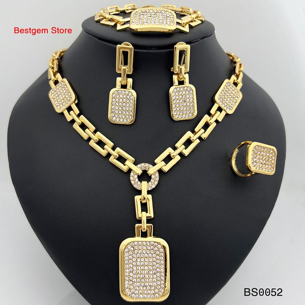 

wedding jewelry sets dubai gold plated set square pendant necklace earrings ring bracelet for women bride party 230729, Slivery;golden