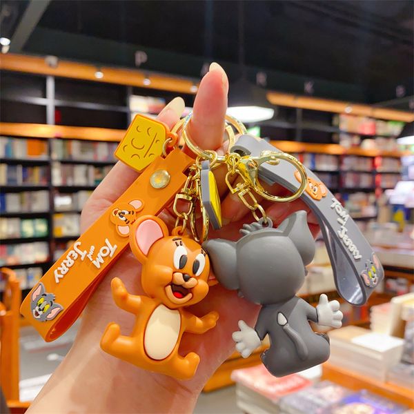 

fashion blogger designer jewelr cartoon creative mouse and cat keychain cute male mobile phone keychains lanyards keyrings wholesale ys185, Slivery;golden