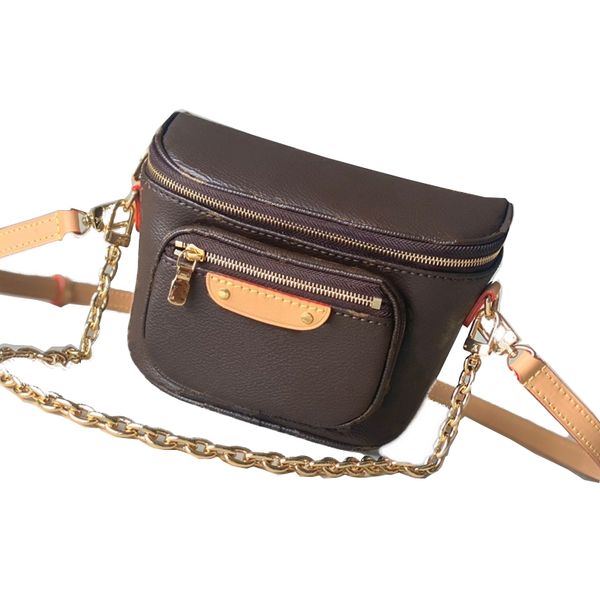 

7a fashion cross body mini waist bag leather canvas mini bumbag detachable chain zipper shoulder chest waist bag 82335 with box 17cm l358
