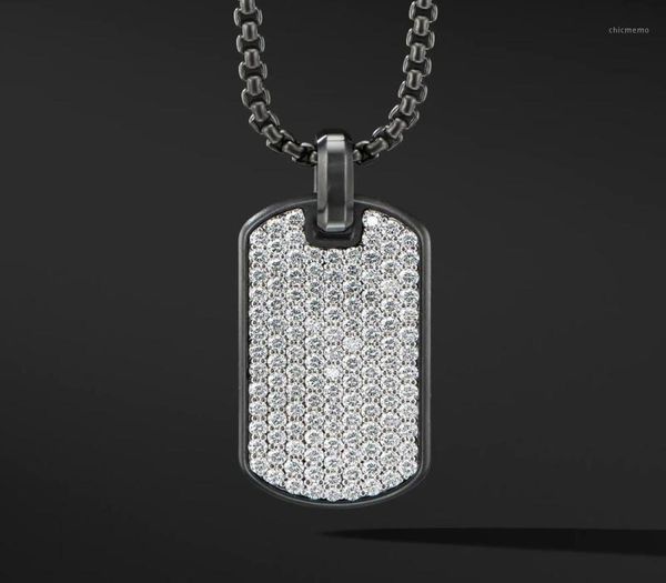 

chains pave cz army tag pendant men necklace fashion stainless steel box chain ncklace for jewerly gift8992152, Silver