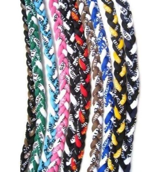 

whole new arrival germanium titanium braided 3 ropes tornado necklaces for sports football baseball 18inch20inch 22inch1208495, Golden;silver