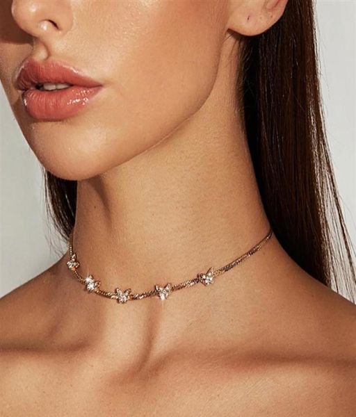 

designer necklace micro inlaid fashion geometric single layer necklace feminine short bone chain small butterfly301o8725168, Silver