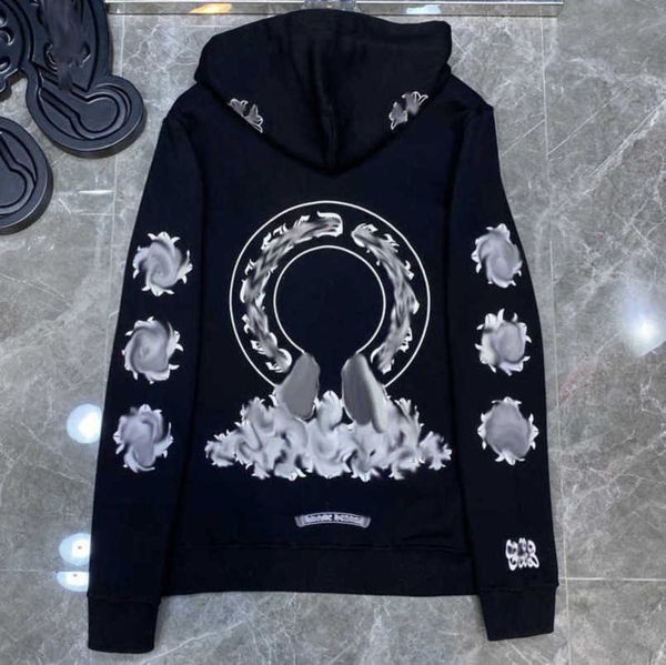

luxury men's classics jackets hoodies brandch sweatshirts designers zipper hooded sweater men women casual pullover sanskrit horseshoe, Black;brown