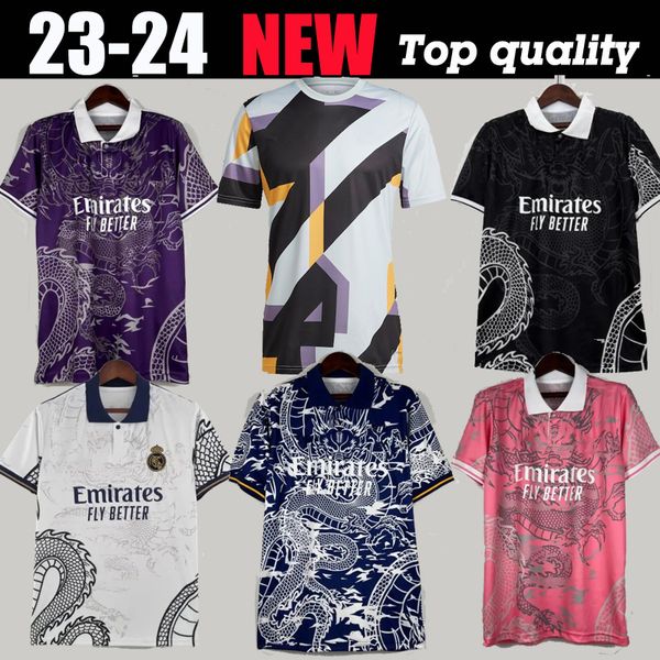 

2023 2024 soccer jerseys dragon football shirt real madrids camavinga alaba modric valverde fourth camiseta men uniforms vini jr bellingham, Black;yellow