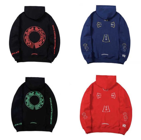 

men's fashion jackets luxury hoodies brand ch sweatshirts designers zipper hooded sweater men women casual pullover sanskrit horseshoe, Black