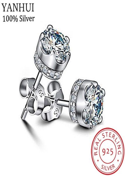 

yanhui luxury 100 original 925 sterling silver stud earring 5a grade cubic zirconia earring for women gift wedding jewelry8371797, Golden;silver