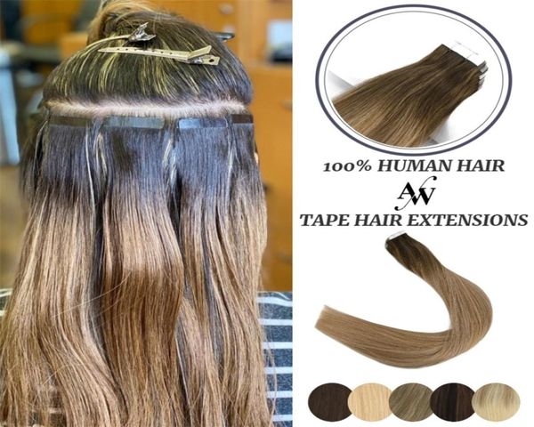 

aw tape in human hair extensions skin weft invisiable seamless omber blonde color 100 natural w22040166641128267963, Black;brown