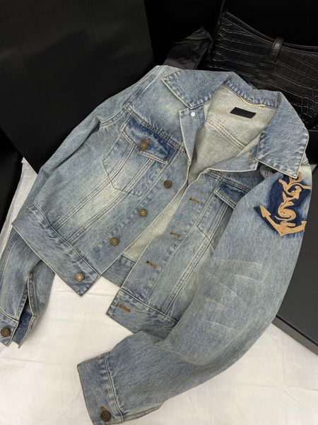 

2023 women's wash denim jackets luxury fashion single breasted embroidery jacket women lapel long sleeve loose casual coat, Black;brown