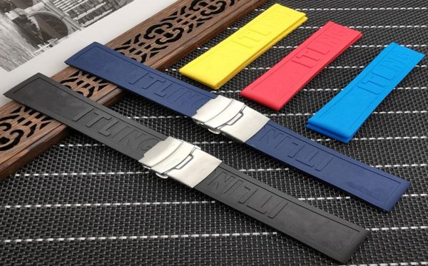 

silicone rubber watch band 22mm 24mm black yellow red blue watchband bracelet for navitimeravengerbreitling strap toos7550403, Black;brown