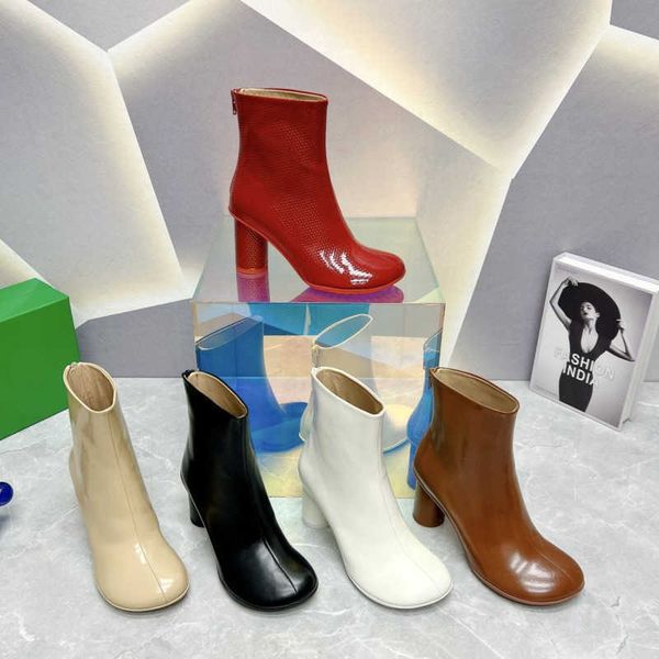 

new atomic ankle boot chunky heels round toe cap fashion booties patent leather sole women's luxury designer dress party shoes factory, Black