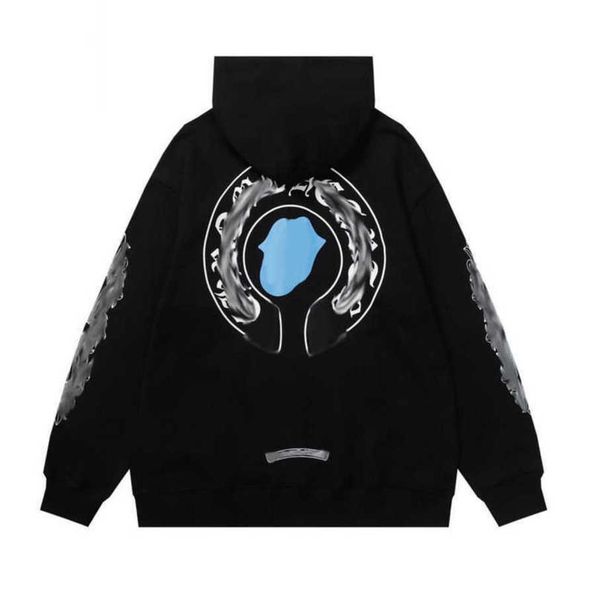 

classics men's luxury sweatshirts jackets brand ch hoodies zipper hooded men women designers sanskrit horseshoe cross pullover sweater, Black