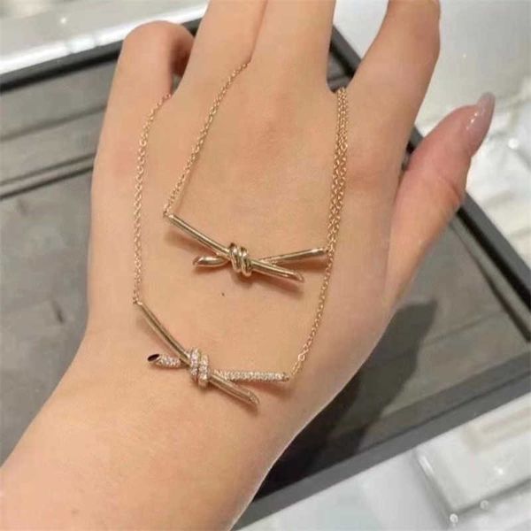 

brand 18k rose gold rope knot necklace pendant tiffay luxury light collar chain valentine's day gift girl, Silver