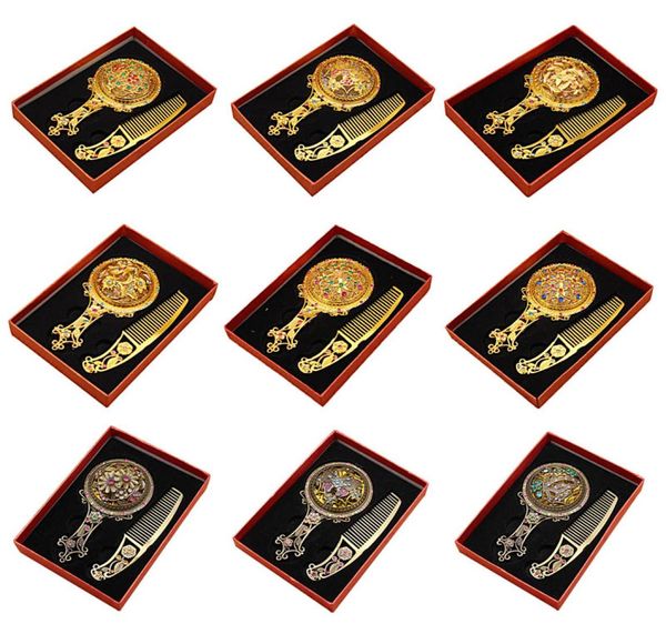 

classic retro vintage makeup mirror compact copper golden hollow out cosmetic held hand mirror with hair comb 28050396845697