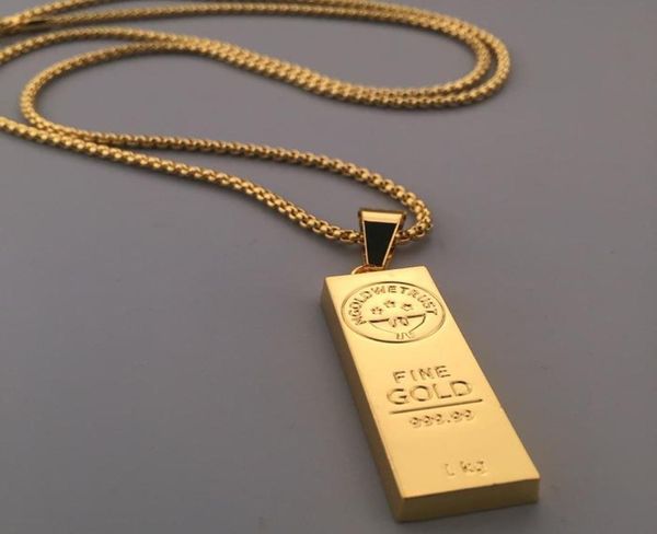 

pendant necklaces mens fashion rectangular square bar necklace gold color hip hop chain boy gift7529366, Silver