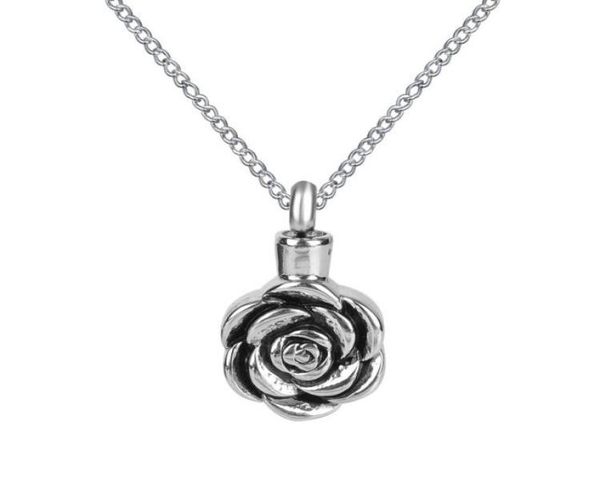 

urn necklace cremation jewelry rose memorial ash keepsake pendant with gift bag funnel and chain33574068129477, Silver
