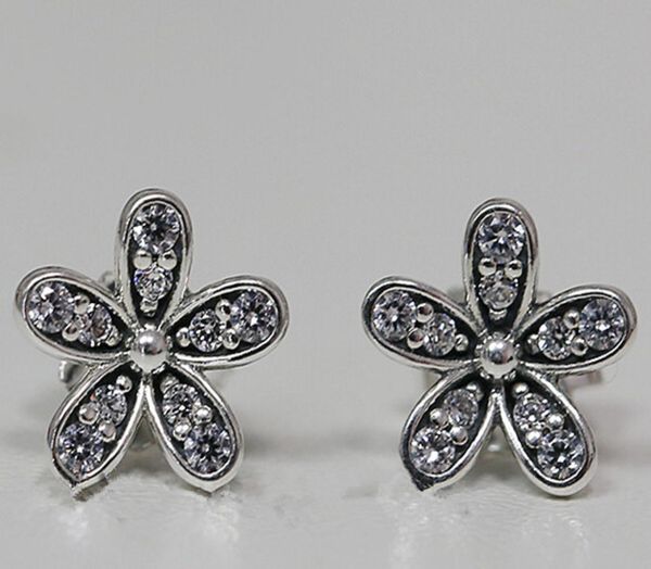

100% high-quality 925 sterling silver daisy stud earrings with clear cz fits european jewelry earrings8159525, Golden;silver