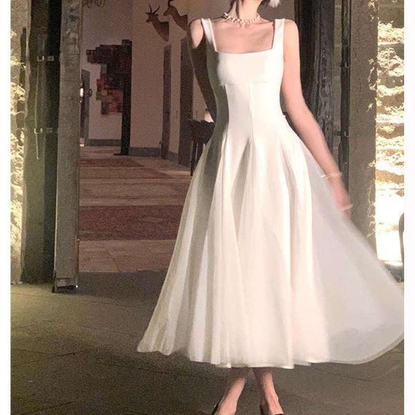 

luo man white strap dress womens gauze puffy fairy long, Black;gray