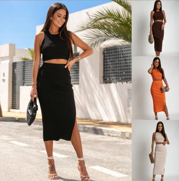 

women's casual dress 2023 summer new solid color slim fit split women's dress casual women's two piece dress, White