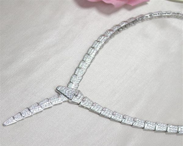

fashion leisur chokers lady women brass 18k gold plated setting full diamond snake shape wide chain dinner necklaces snake skeleto2891277, Golden;silver