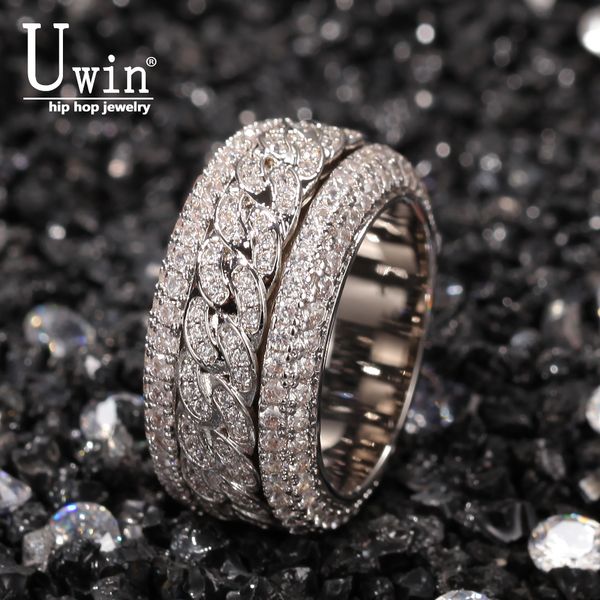 

wedding rings uwin rotatable full bling iced out cubic zircon engagement rings luxury fashion jewelry for women gift couple rings wholesale, Slivery;golden