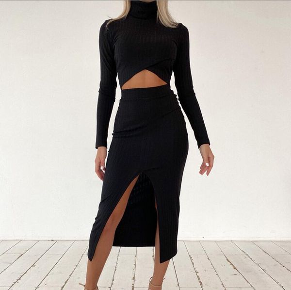

women's casual dress 2023 autumn new long sleeved t-shirt high waist tight women's half skirt casual women's two piece dress, White