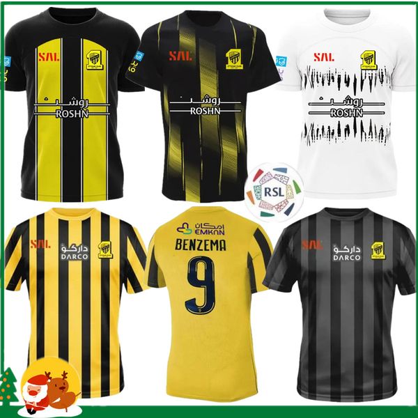 

23 24 benzema al ittihad fc club soccer jerseys 2023 2024 kante romarinho home yellow away white third black wine costa coronado hegazy men, Black;yellow