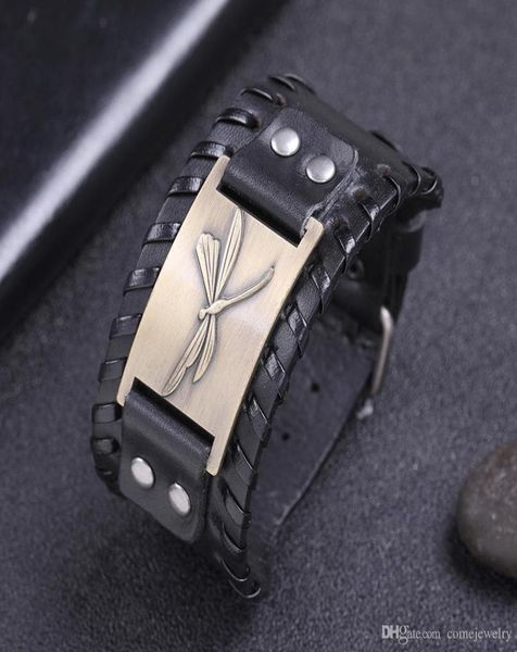 

black wide leather dragonfly wicca bracelet amulet antique silverbronzecopper charm jewelry9443984
