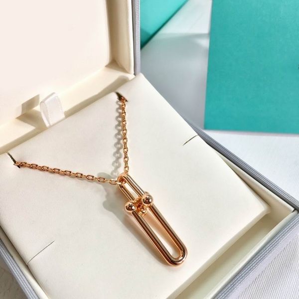 

2023 lovely cute pendant necklaces long rose gold thin stainless steel chain two joint u balls rings design women necklace with dust bag and, Silver