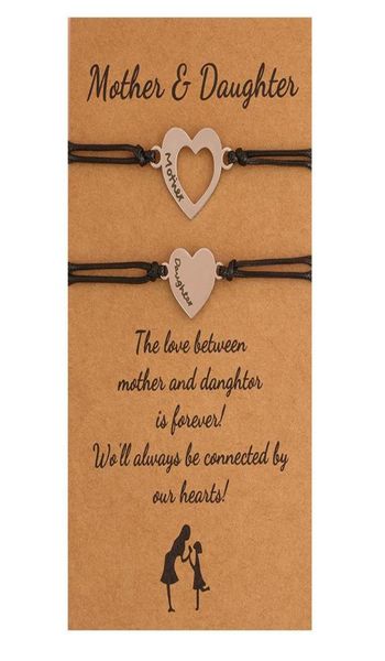 

print mother daughter letter stainless steel bracelet leather rope chain heart charm bracelets for women mother039s day gift9883885, Golden;silver