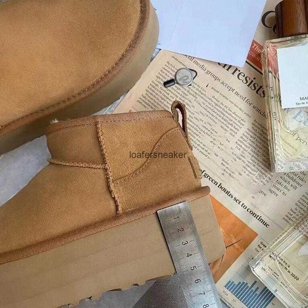 

5 cm high women winter ultra mini boot designer australian platform boots for men real leather warm ankle fur booties luxurious shoes, Black