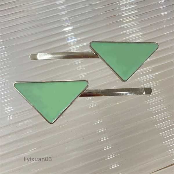 

designer barrettes womens girls metal triangle p-letter hair clips high-quality brand classic versatile leisure headwear hairclips black sha, Golden;silver