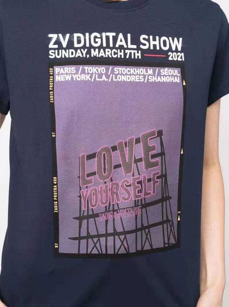 

zadig voltaire designer classic fashion t shirt english letter love yourself digital print round neck short sleeve t-shirt crew oversized, White