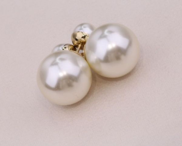 

2023 luxury quality charm stud earring double beads nature shell in 18k gold plated have stamp ps7411b, Golden