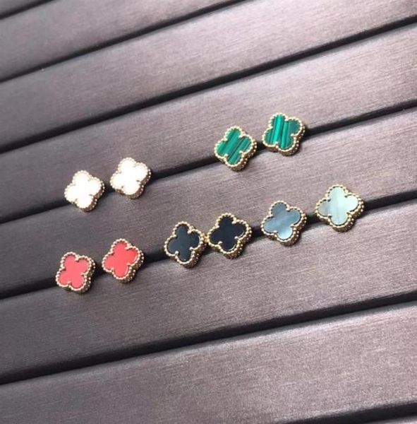 

brand luxury van mini clover designer earrings stud mother of pearl 18k gold elegant women earring jewelry gift269o8564291, Golden;silver