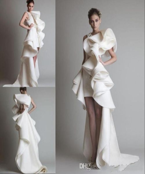 

designer wedding gowns one shoulder appliques ruffles sheath hilo organza customed whiteivory krikor jabotian bridal dress7019338, White