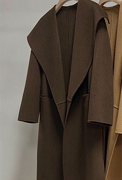 

-tote*me signature wool cashmere coat side slit long coat women wool, Black