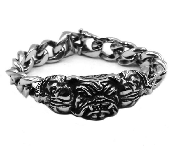 

personality pit bull dog bracelet stainless steel titanium jewelry punk animal biker mens boys whole sjb0347a link chain25078036963399, Black