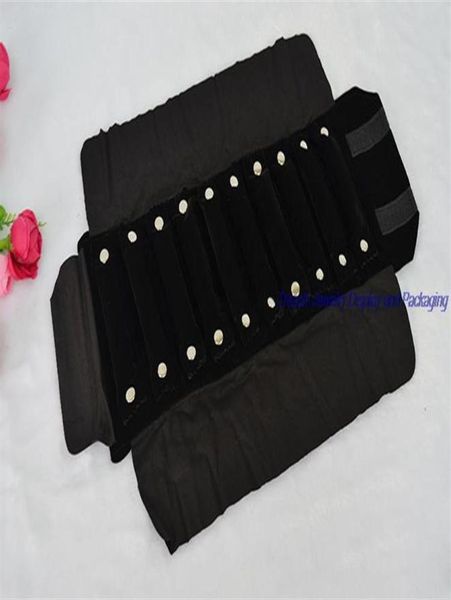 

2pcs new arrival jewelry display packaging black velvet mini portable rings carrying case jewellery roll bag with 10 ring pillow238956003, Pink;blue