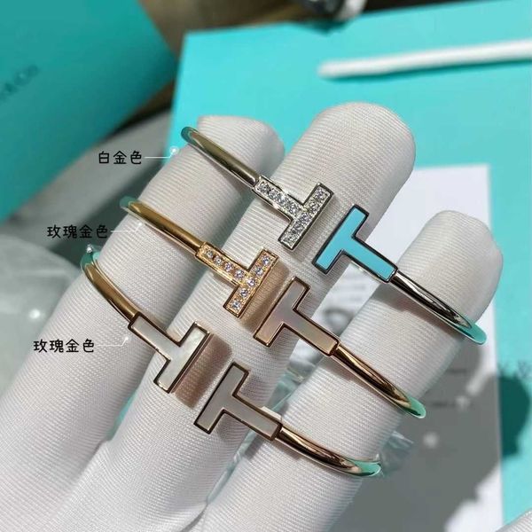 

s925 sterling silver double t female ins student colorless 18k rose gold white fritillaria bracelet valentine's day gift, Black
