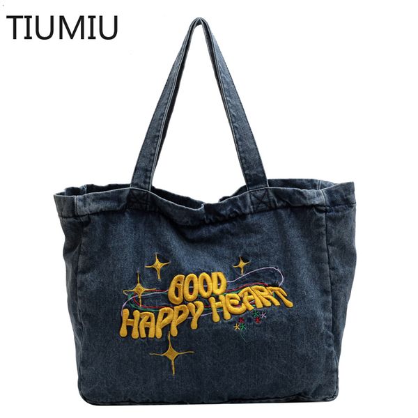 

evening bags washed canvas embroidered letters portable retro vintage tote high capacity shoulder underarm bag shopping woman 230729