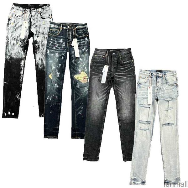 

purple designer mens jeans high street america jean for men embroidery pants oversize ripped patch hole denim 2023 fashion streetwear skinny, Blue