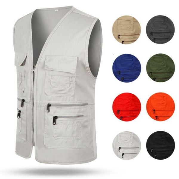 

men's vests men's multi-pocket traveler vest solid color pography fishing vest loose outdoor vest 230729, Black;white