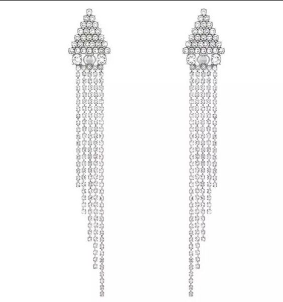 

wholenew trendy popular ins fashion luxury designer exaggerated full diamond rhinestone long tassel stud earrings for wom6333565, Golden;silver